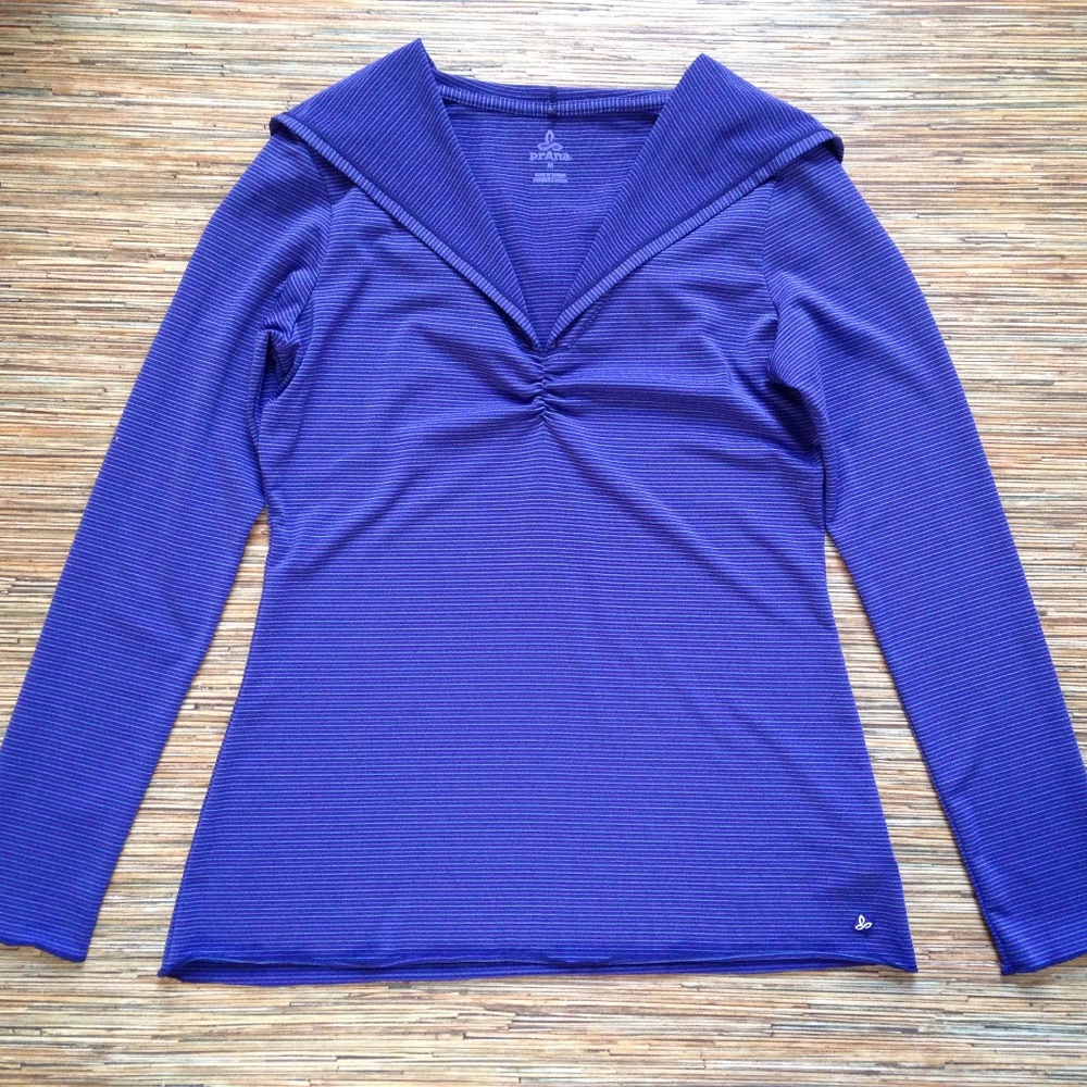 prAna Hoodie Perry Purple Stripes V Neck Pullover